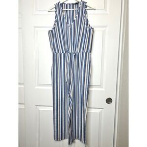 DREW Striped Jumpsuit Medium V Neck Sleeveless Wide Leg Drawstring‎